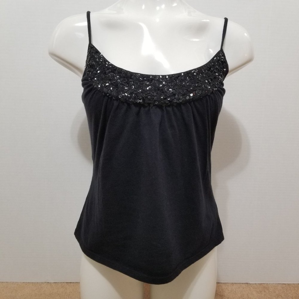 New York & Company top Medium sequin bling embellished neck tank cami Y2K cotton